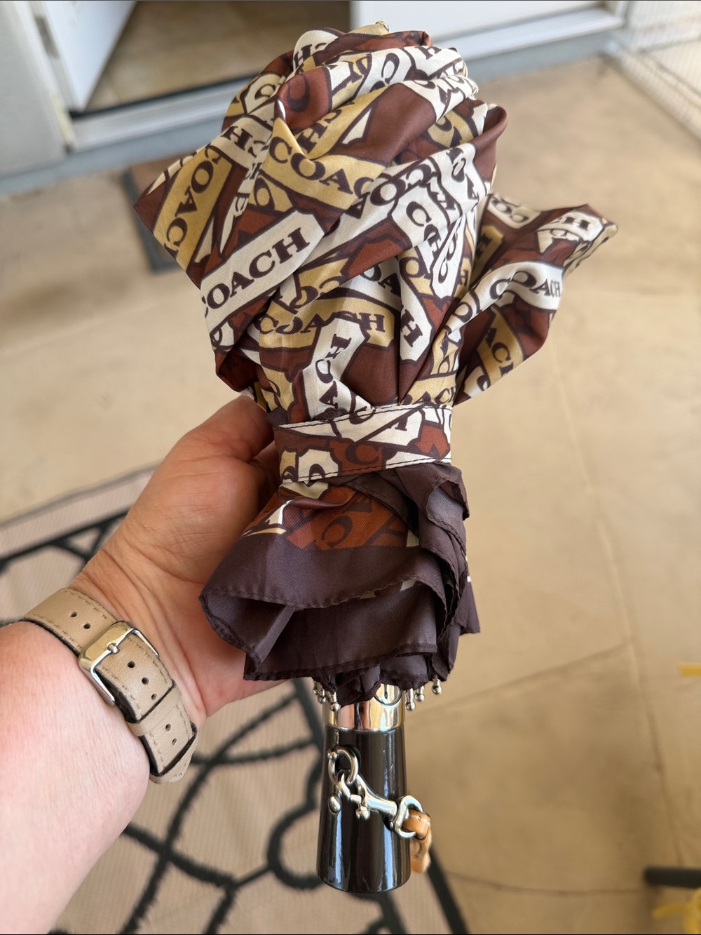 Coach Brown & Tan Logo Print Umbrella